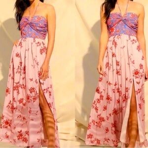 BADGLEY MISCHKA BELLE DELANEY pink Floral pocketed maxi dress w/slit NEW RE $279